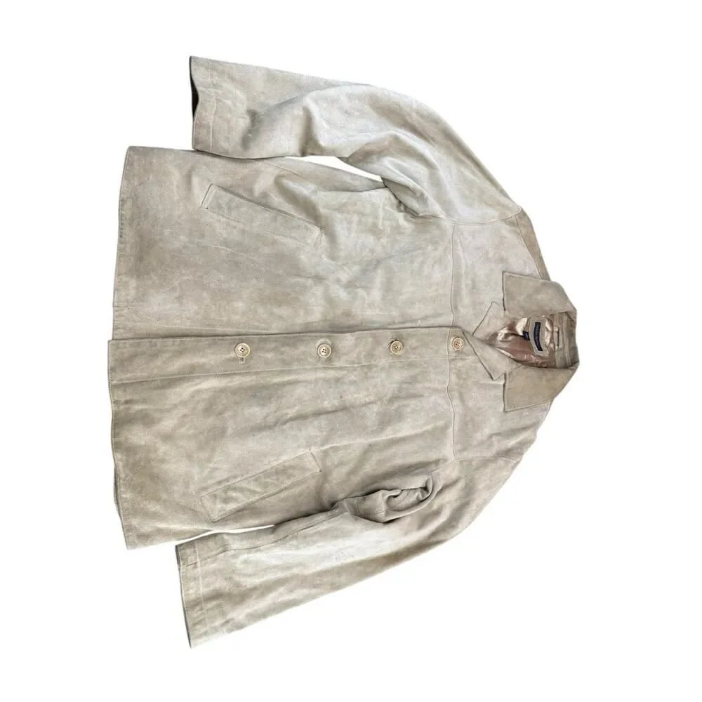 Banana Republic Men’s Suede Shirt Jacket Beige Olive Green Size L Button Up